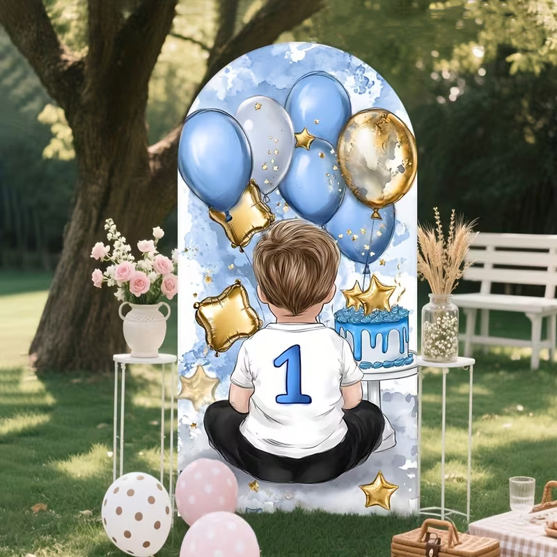 A Little Boy Pattern Arch Back - Dessert Table Backdrop 评论和价格